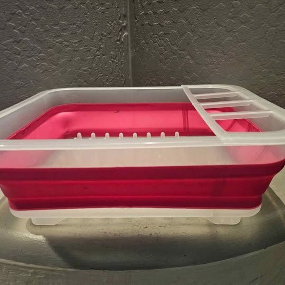 Collapsible Pink Dish Strainer 14" X 5"